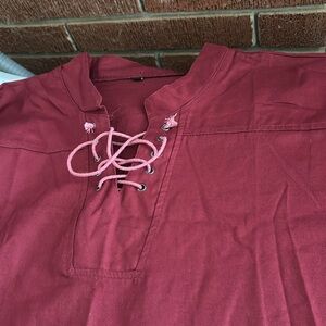 Burgundy Red Wine Maroon Pull On Shirt Ties at Neck Uniform Scrub Work Top 5XL